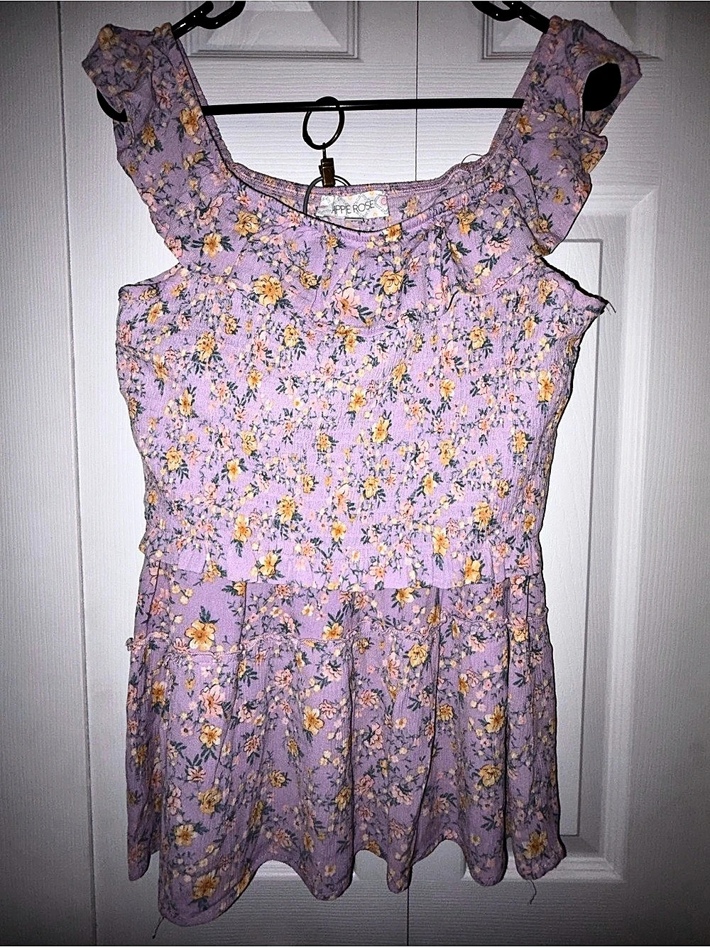 2 Pierce Hippie Rose Purple Floral Crop Top & Mini Skirt Set Ruffle Sleeve